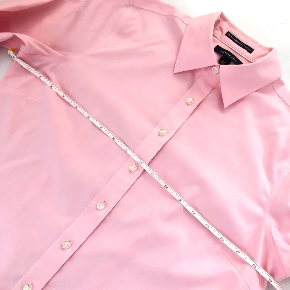 Lands’ End No Iron Pinpoint Oxford Classic Pink Button Up Size 8T - Picture 8 of 10